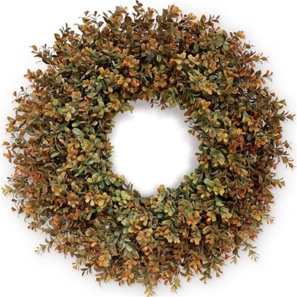 26'' Large Fall Wreath for Front Door, Porch, Window- Artificial Boxwood Leaves - Picture 1 of 7